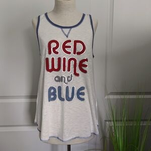 PJ Salvage Red Wine & Blue Tank Lounge Keyhole Back White Silver Red Blue L NWT
